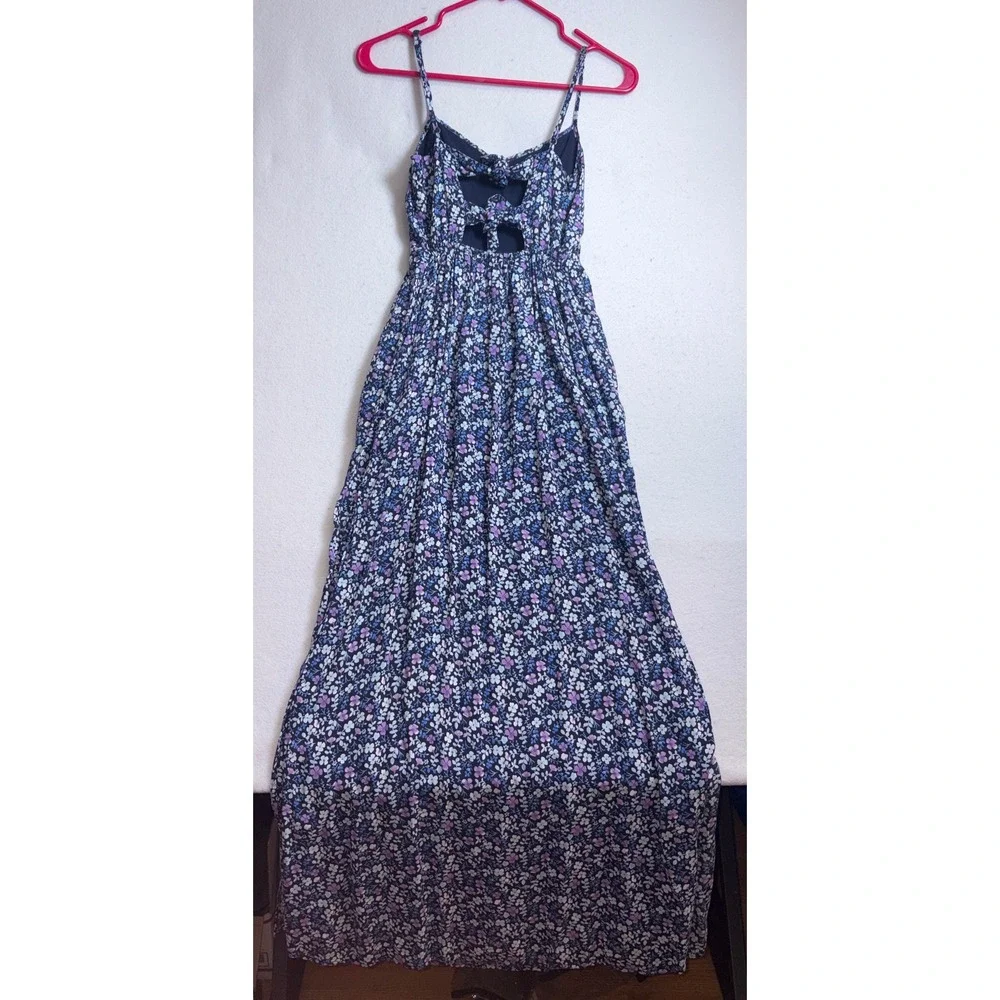 Abercrombie & Fitch Floral Maxi Dress Blue Purple Tie Back Cutout Small